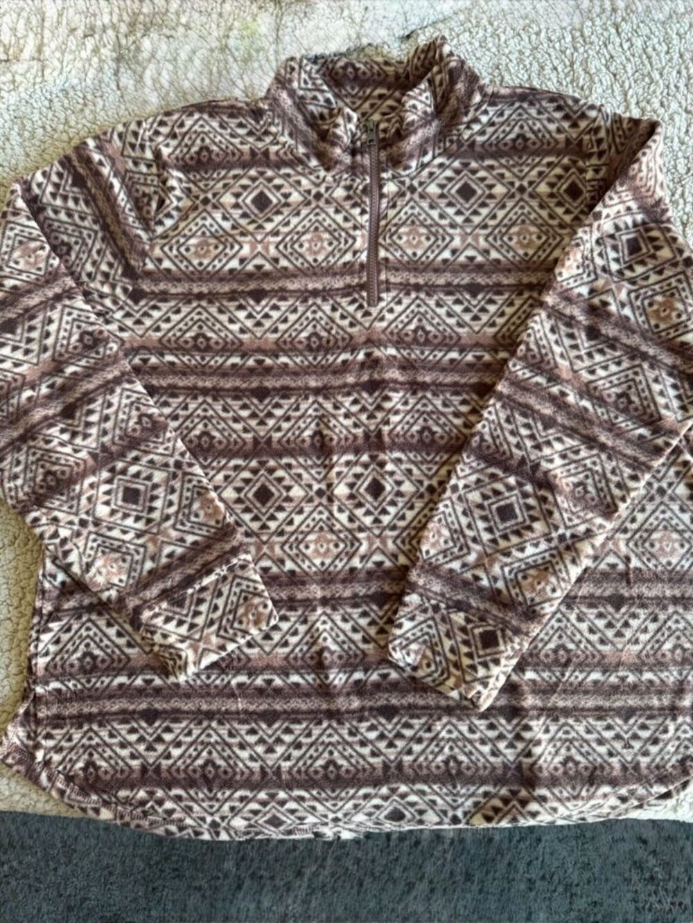 Maurices NWT Women's XXL Aztec Geo Fleece Quarter-Zip Pullover - Browns & Cream